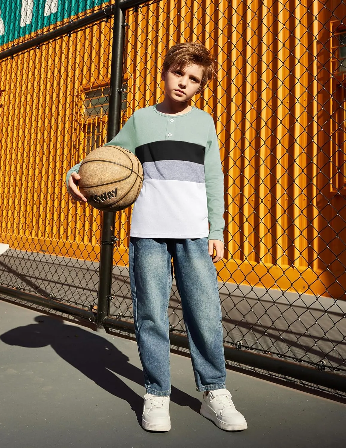 Arshiner Kids Boys Henley Shirts Cotton Long Sleeve Crewneck T-Shirts Color Block Tee Tops 3-12 Years