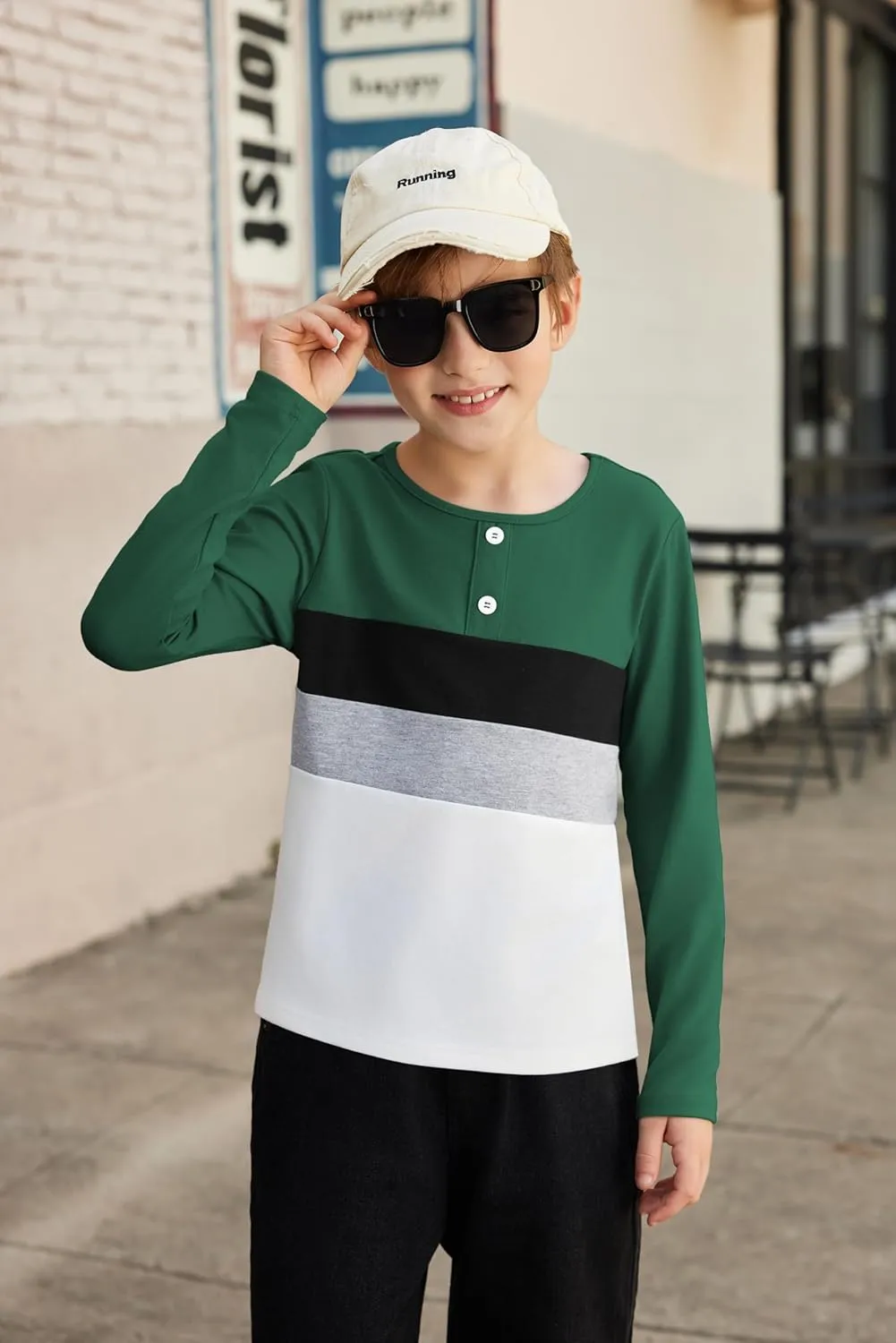 Arshiner Kids Boys Henley Shirts Cotton Long Sleeve Crewneck T-Shirts Color Block Tee Tops 3-12 Years