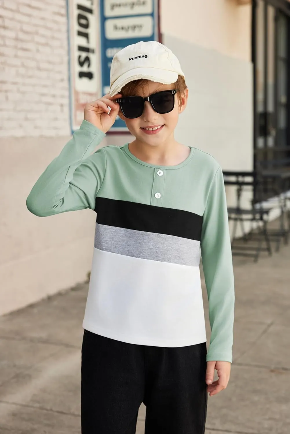 Arshiner Kids Boys Henley Shirts Cotton Long Sleeve Crewneck T-Shirts Color Block Tee Tops 3-12 Years