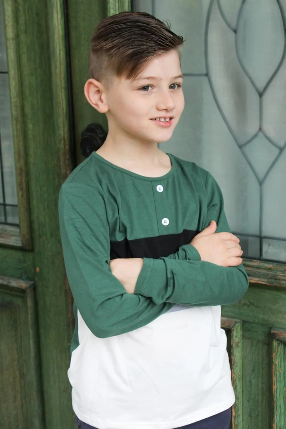 Arshiner Kids Boys Henley Shirts Cotton Long Sleeve Crewneck T-Shirts Color Block Tee Tops 3-12 Years