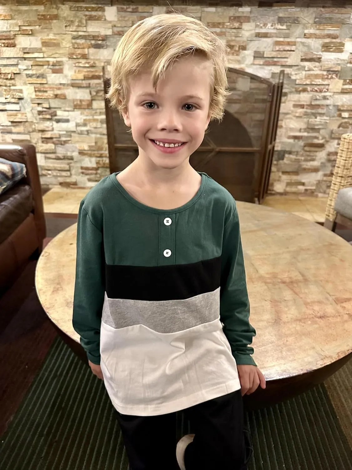 Arshiner Kids Boys Henley Shirts Cotton Long Sleeve Crewneck T-Shirts Color Block Tee Tops 3-12 Years