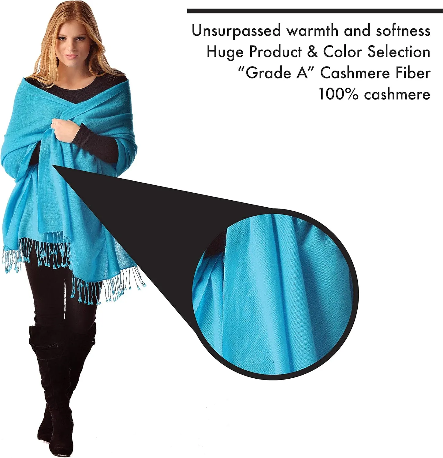Cashmere Boutique 100% Pure Women Cashmere Shawl - Perfect for Daily Wear or Any Occasion, Long Winter Warm Shawl - 36" x 80"