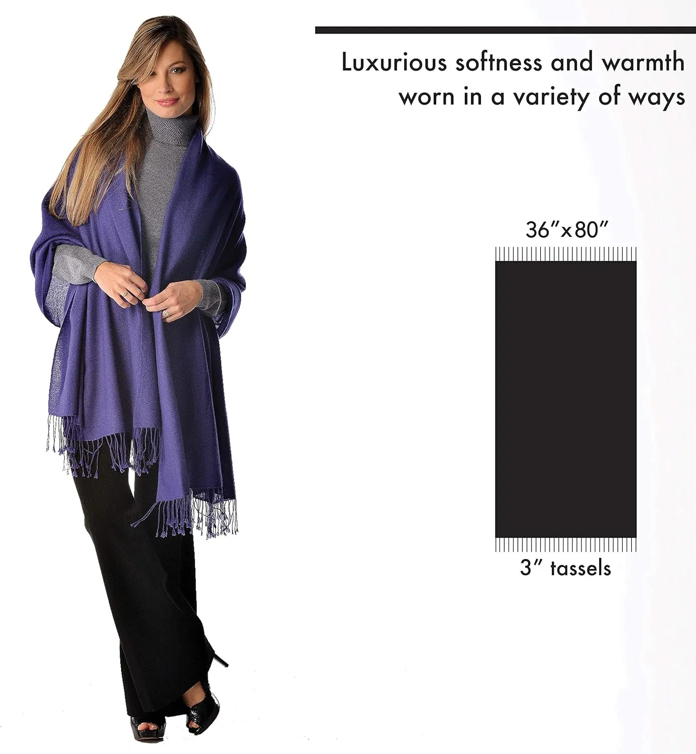 Cashmere Boutique 100% Pure Women Cashmere Shawl - Perfect for Daily Wear or Any Occasion, Long Winter Warm Shawl - 36" x 80"