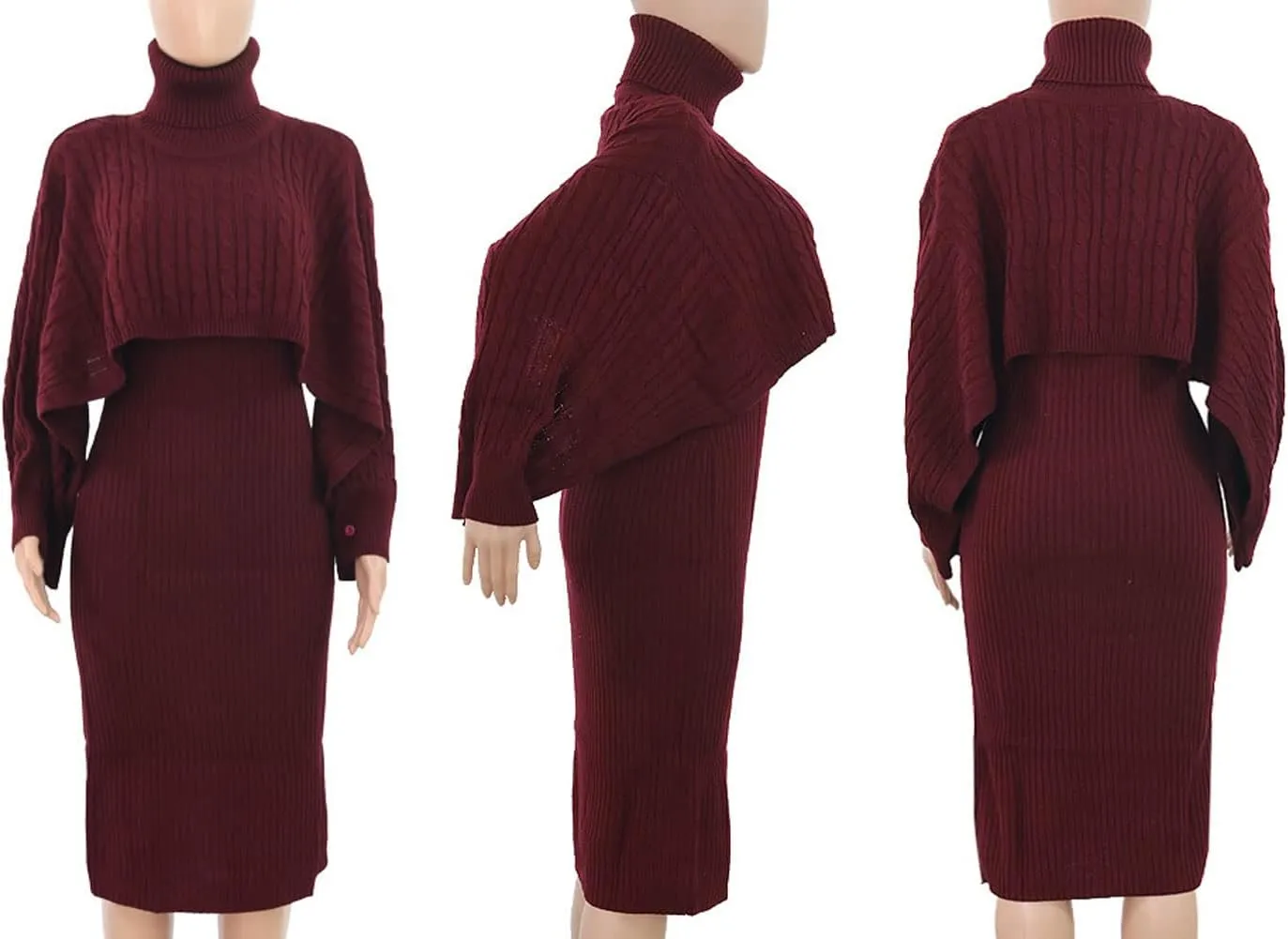 CHARTOU Women's 2 Piece Sweater Dress Sets Cable Knit Turtleneck Jumper Tank Dress Sheath Outfits