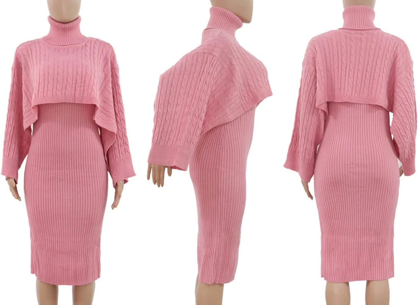 CHARTOU Women's 2 Piece Sweater Dress Sets Cable Knit Turtleneck Jumper Tank Dress Sheath Outfits