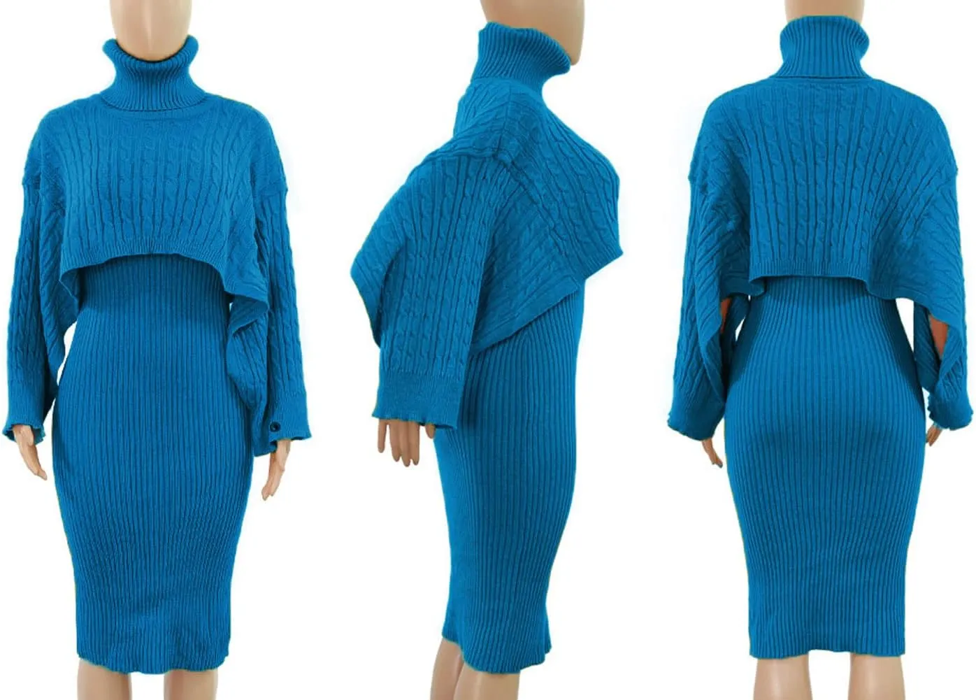 CHARTOU Women's 2 Piece Sweater Dress Sets Cable Knit Turtleneck Jumper Tank Dress Sheath Outfits
