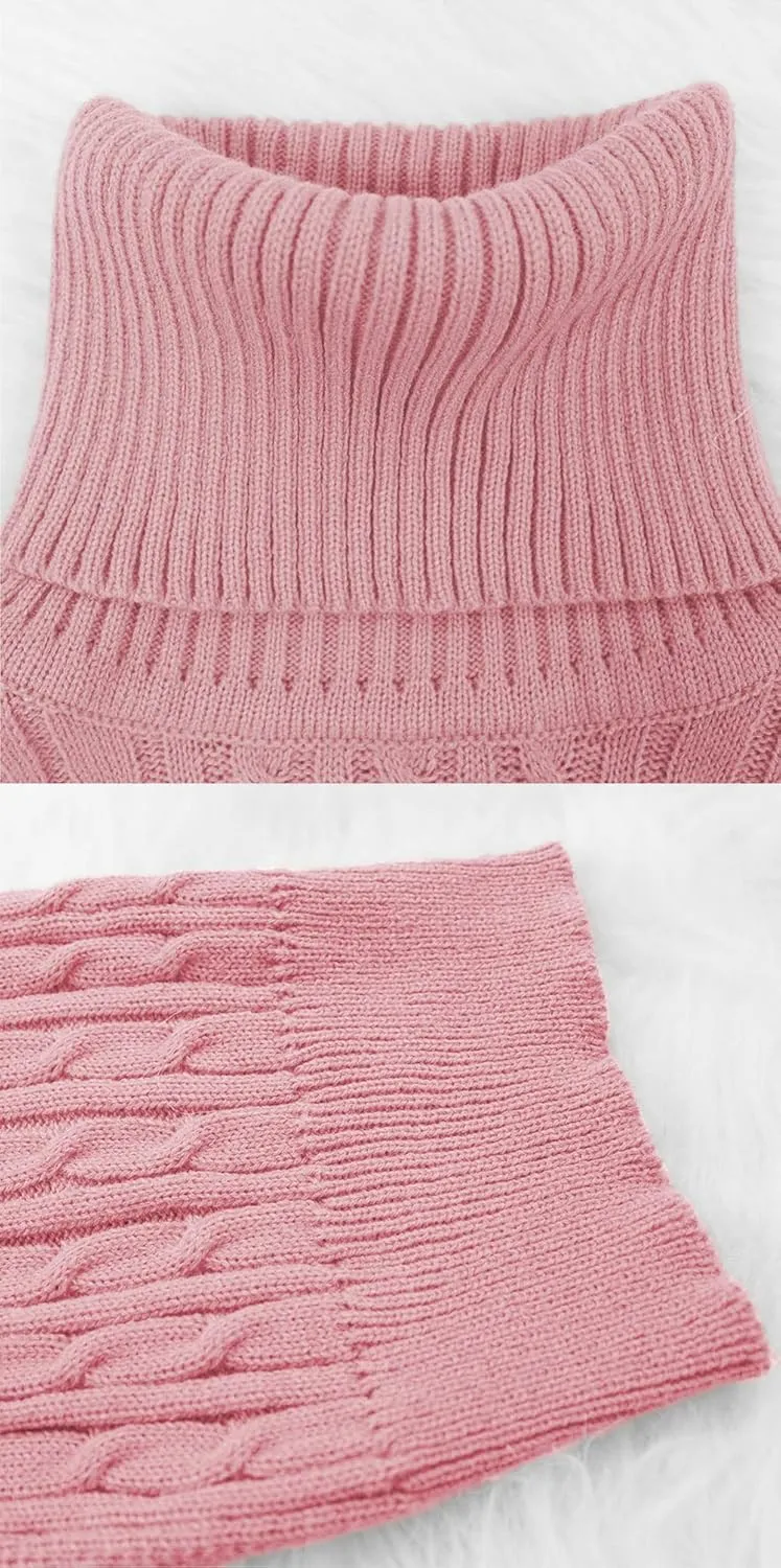 CHARTOU Women's 2 Piece Sweater Dress Sets Cable Knit Turtleneck Jumper Tank Dress Sheath Outfits