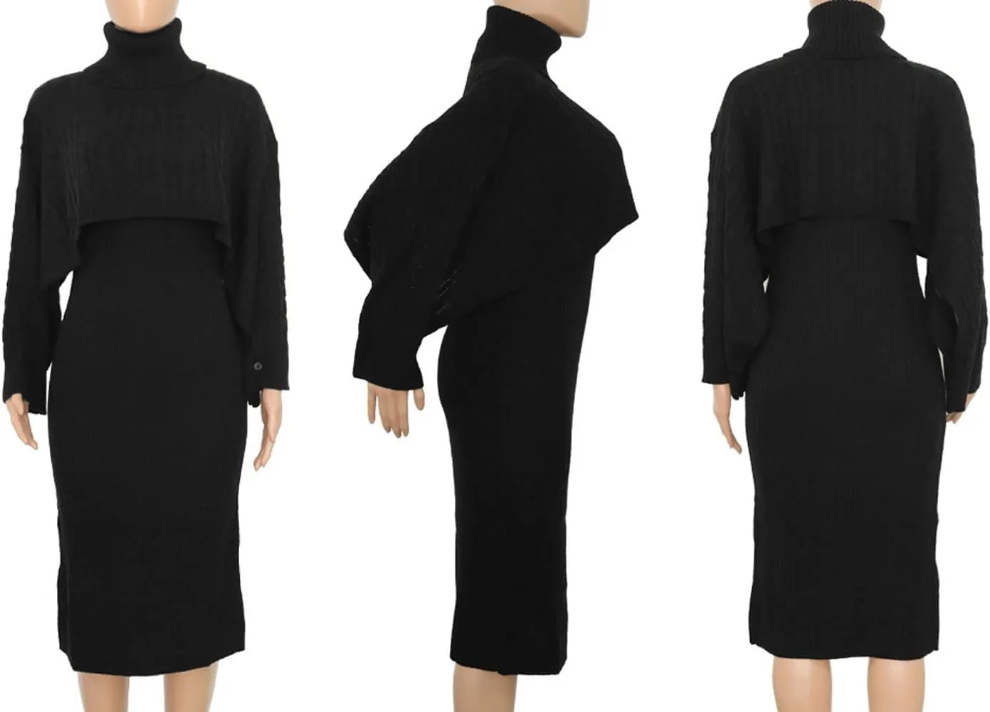 CHARTOU Women's 2 Piece Sweater Dress Sets Cable Knit Turtleneck Jumper Tank Dress Sheath Outfits