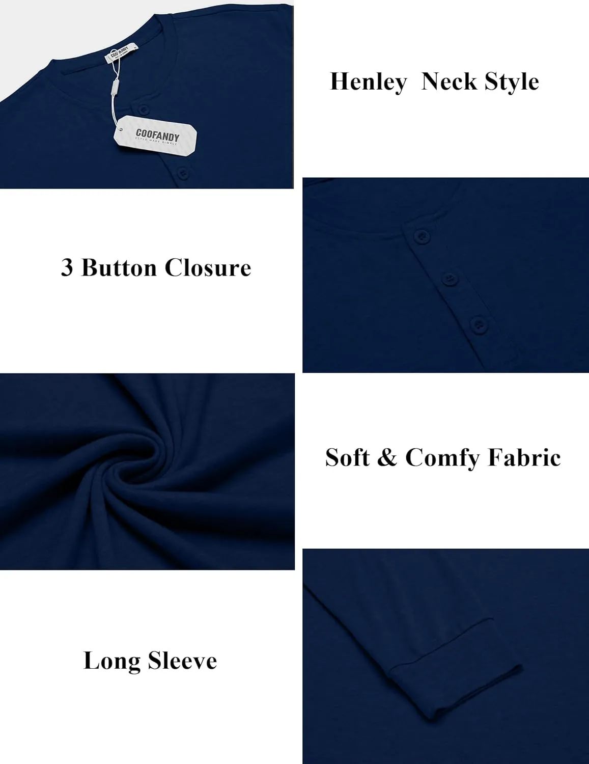 COOFANDY Men's Henley Shirts Long Sleeve Button T-Shirt Lightweight Fashion Casual Pullover Shirt