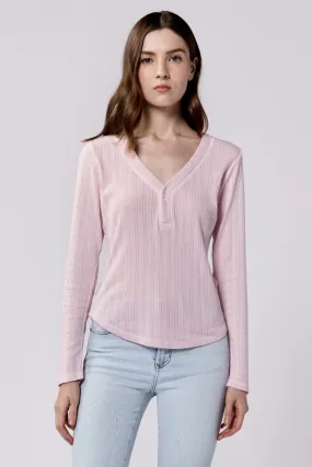 CORTADO LONG SLEEVE FITTED HENLEY TOP PINK A BOO
