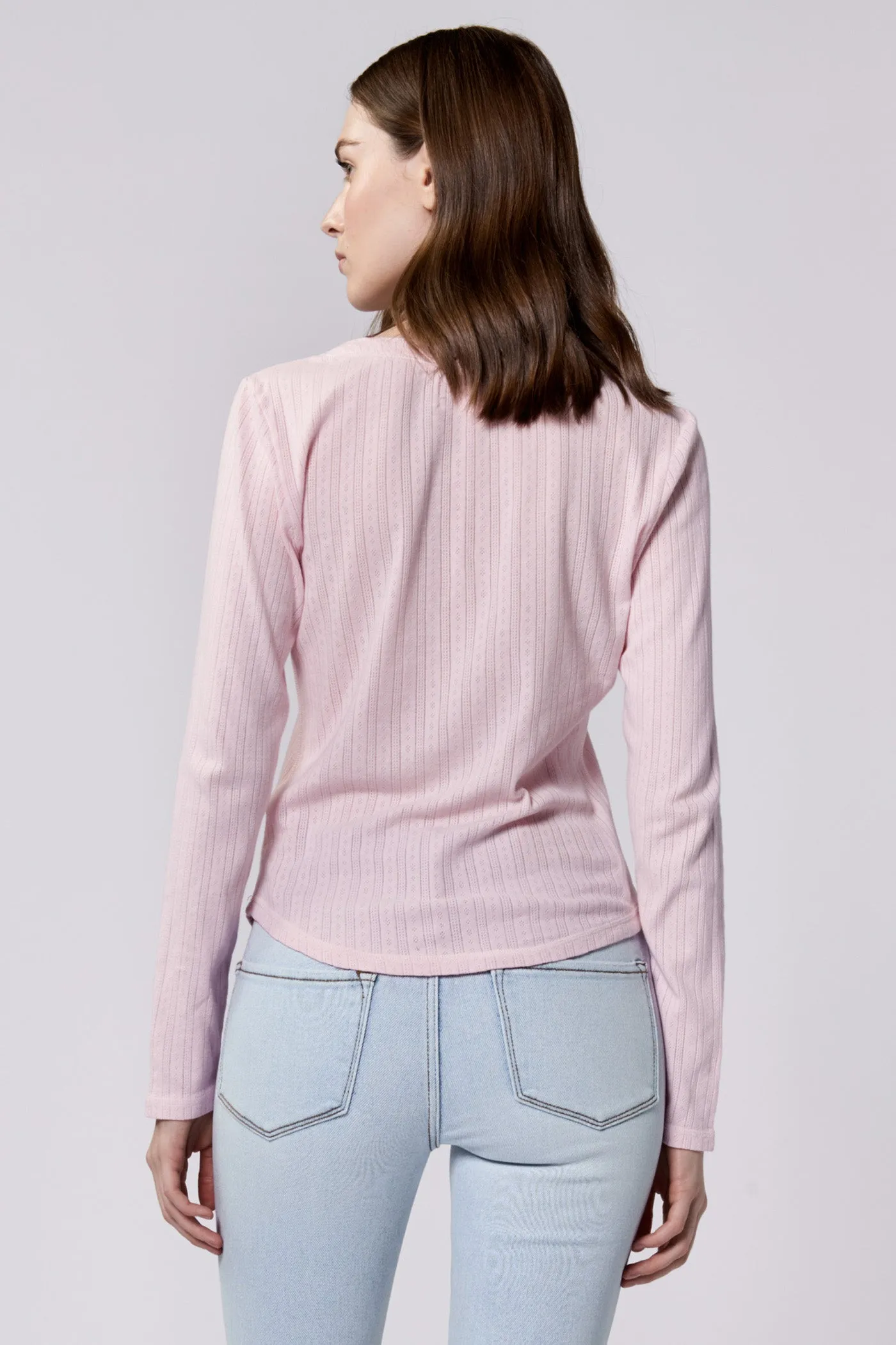 CORTADO LONG SLEEVE FITTED HENLEY TOP PINK A BOO