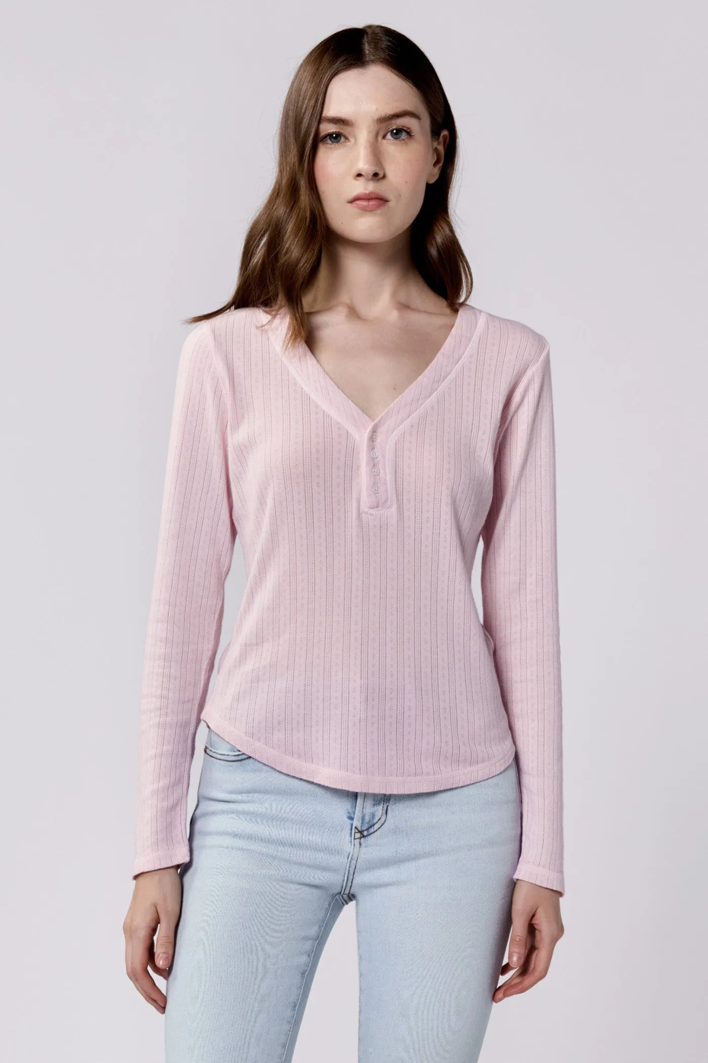 CORTADO LONG SLEEVE FITTED HENLEY TOP PINK A BOO