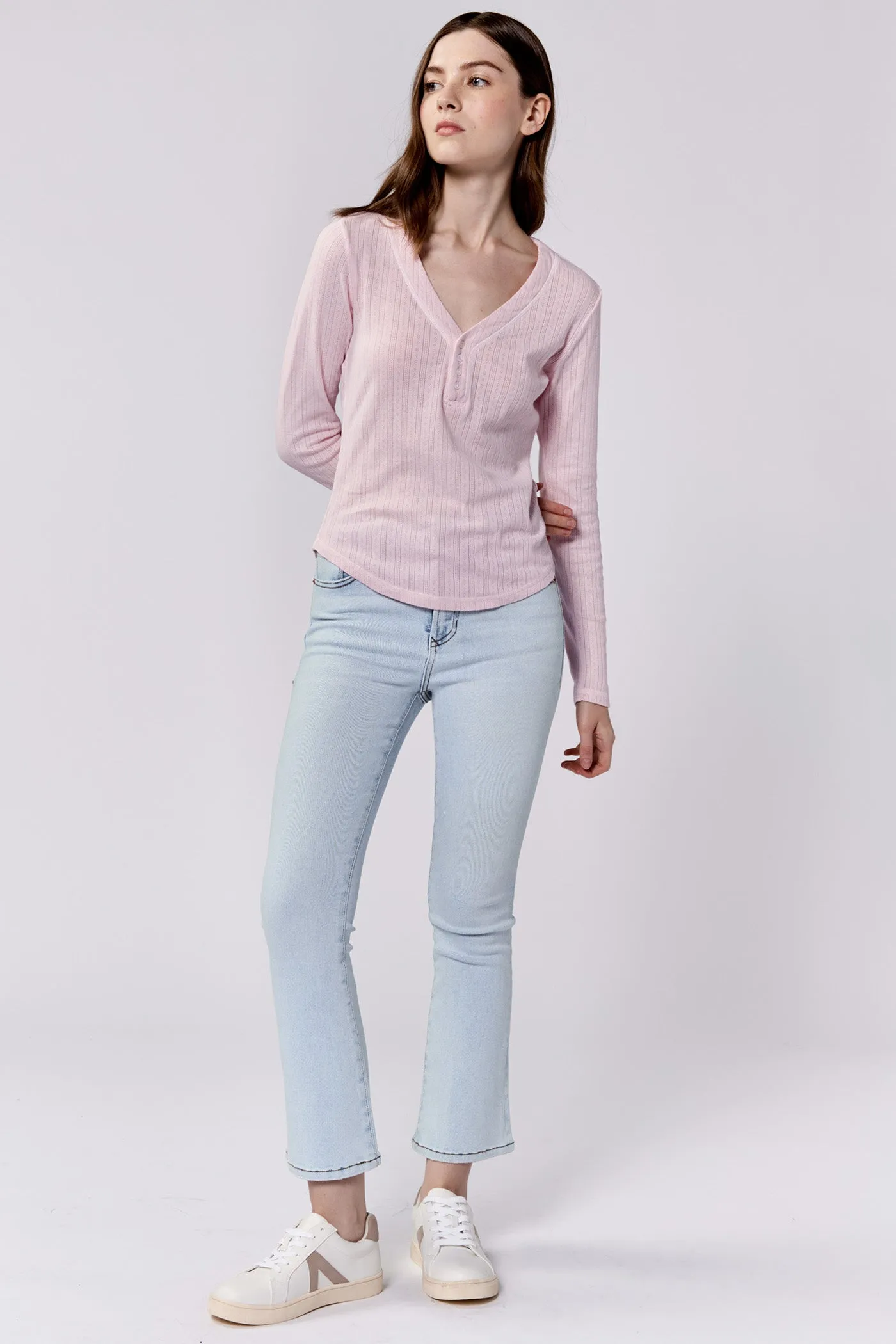 CORTADO LONG SLEEVE FITTED HENLEY TOP PINK A BOO