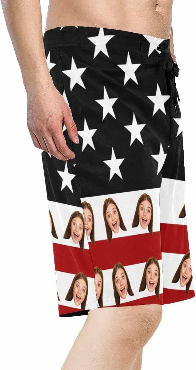 Custom Face Beach Shorts Personalized Photo Swim Trunks Quick Dry Board Shorts Gifts for Boyfriend