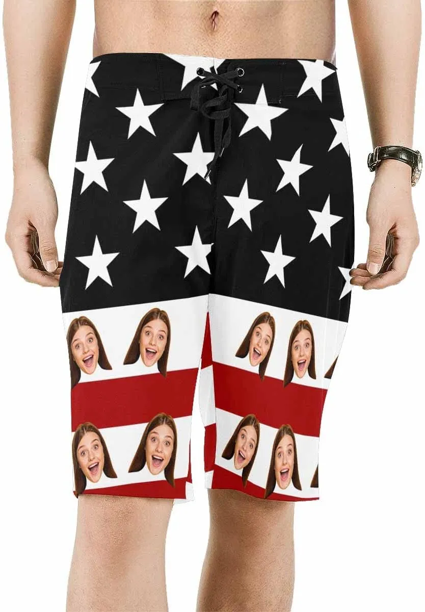 Custom Face Beach Shorts Personalized Photo Swim Trunks Quick Dry Board Shorts Gifts for Boyfriend