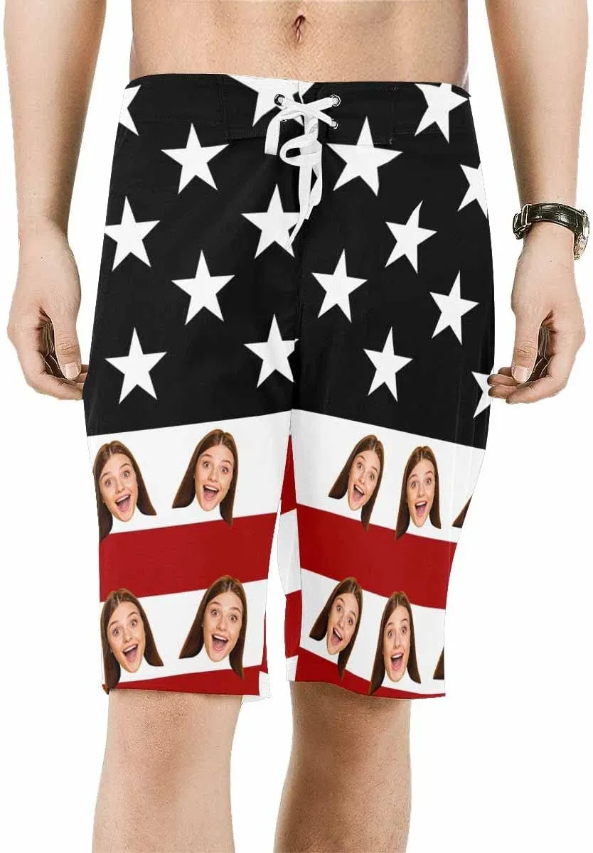 Custom Face Beach Shorts Personalized Photo Swim Trunks Quick Dry Board Shorts Gifts for Boyfriend