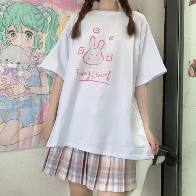 Cute Rabbit Printed Loose T-shirts