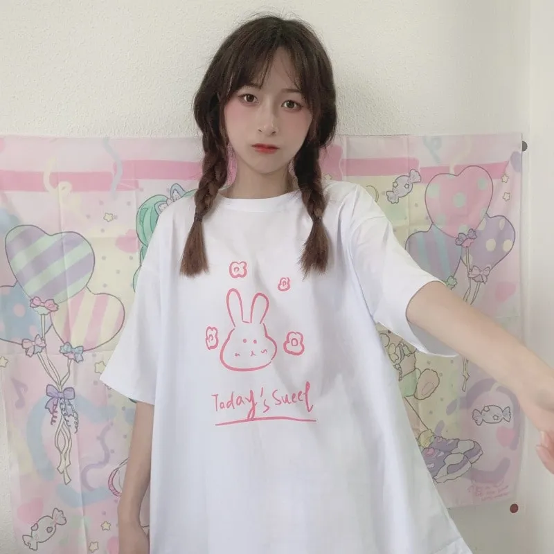 Cute Rabbit Printed Loose T-shirts