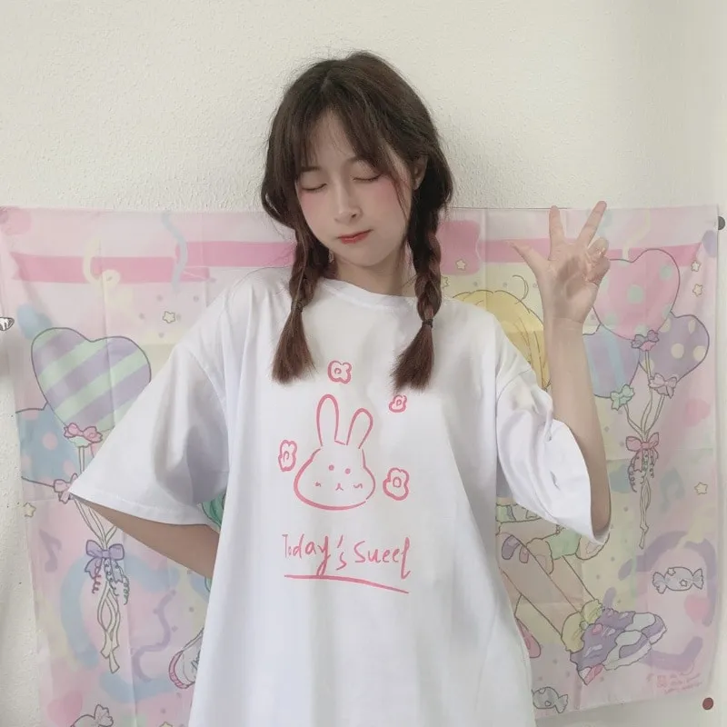 Cute Rabbit Printed Loose T-shirts