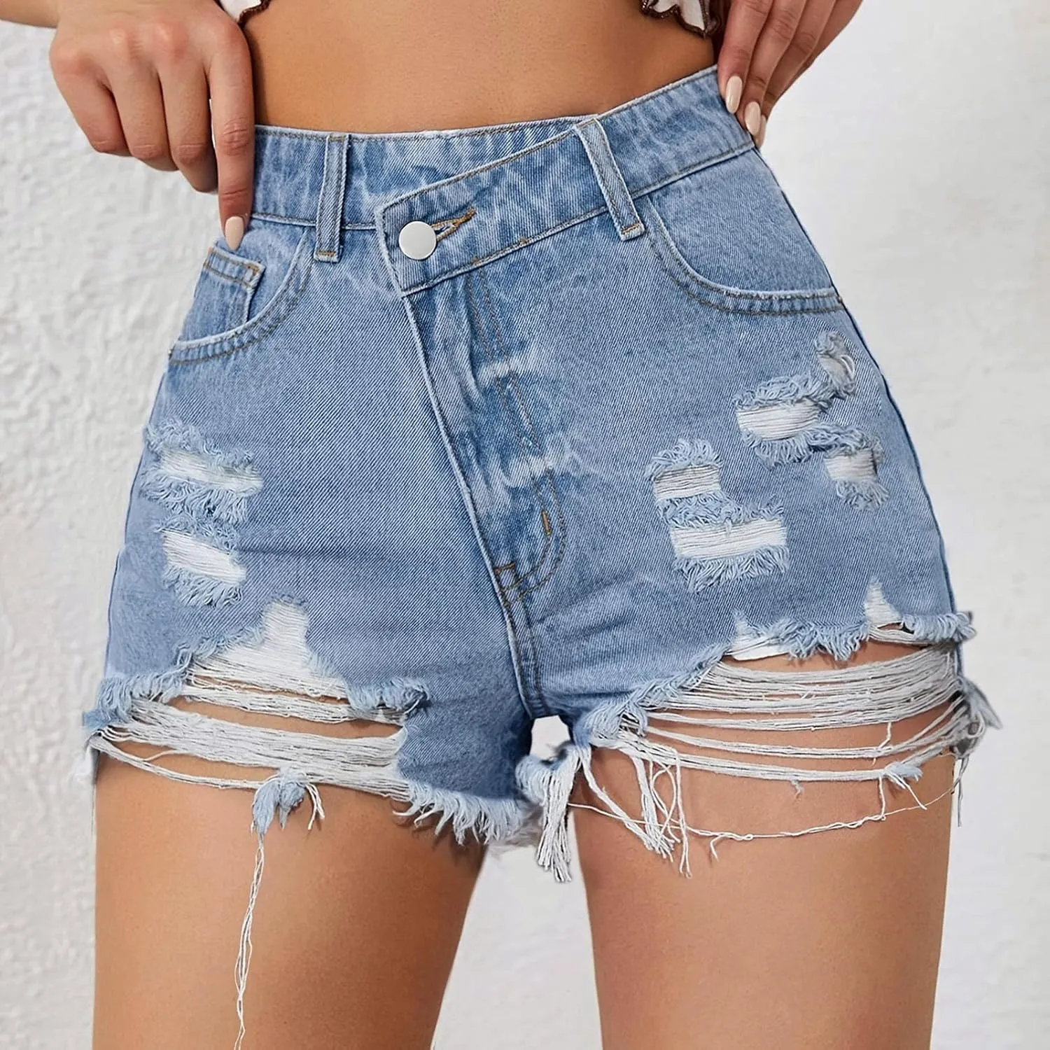 Denim Shorts Women Cute Mid Rise Stretchy Boyfriend Jeans Shorts Solid Raw Hem Hot Short Pants