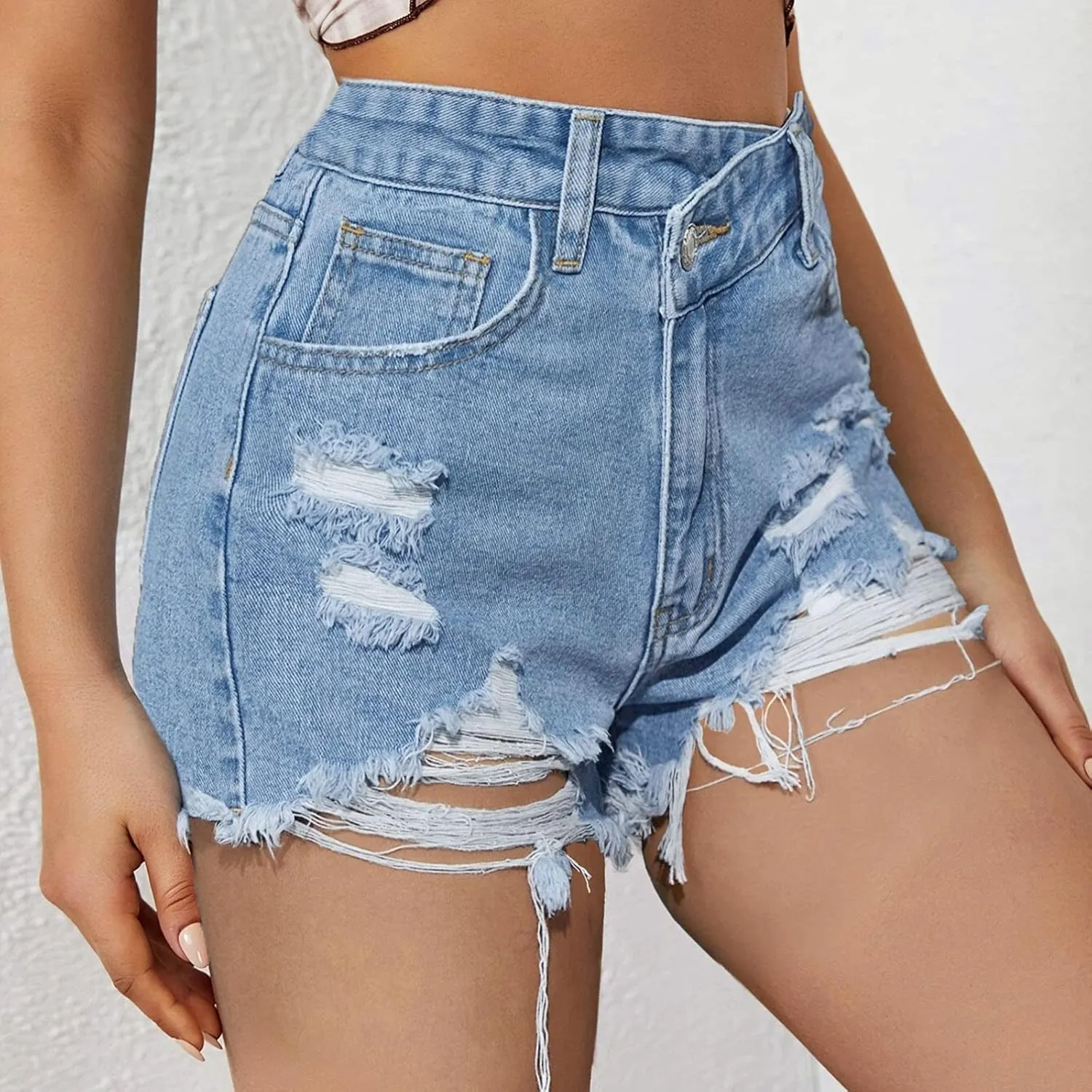 Denim Shorts Women Cute Mid Rise Stretchy Boyfriend Jeans Shorts Solid Raw Hem Hot Short Pants