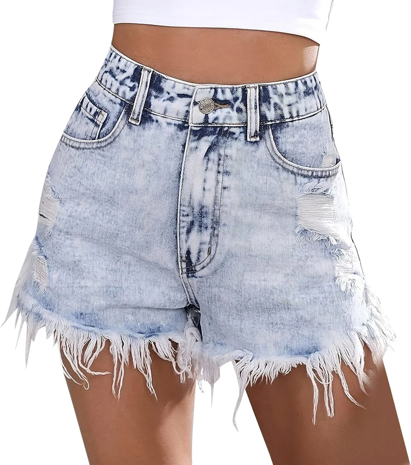 Denim Shorts Women Cute Mid Rise Stretchy Boyfriend Jeans Shorts Solid Raw Hem Hot Short Pants