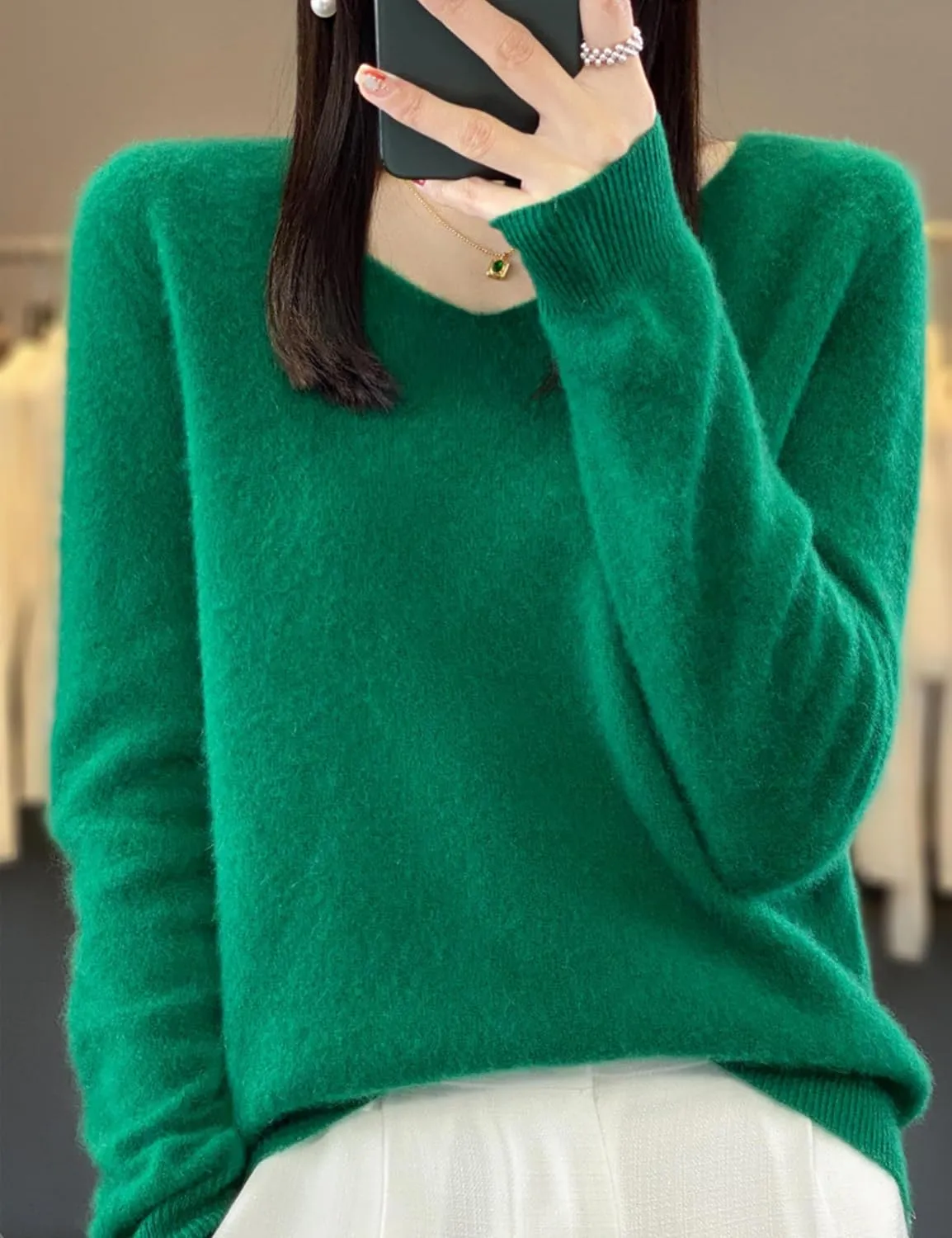 FindThy Women’s 100% Cashmere Pullover Sweater Long Sleeve V Neck Cashmere Wool Sweater Suit Knitted Jumpers