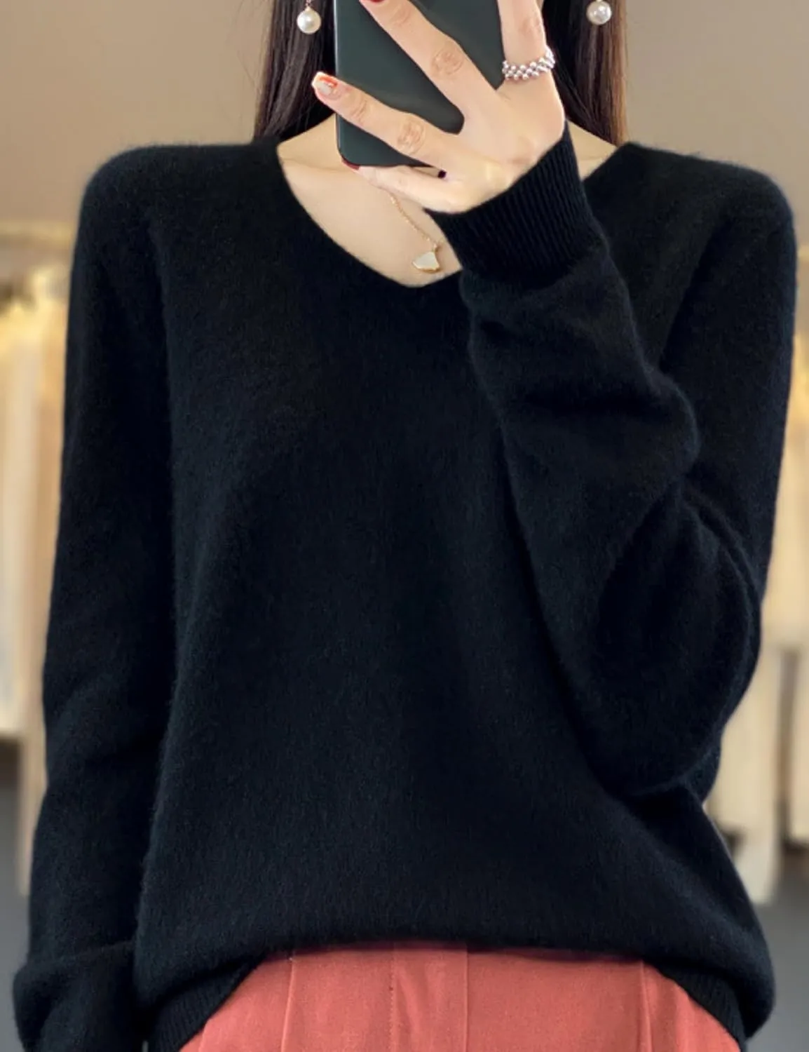 FindThy Women’s 100% Cashmere Pullover Sweater Long Sleeve V Neck Cashmere Wool Sweater Suit Knitted Jumpers
