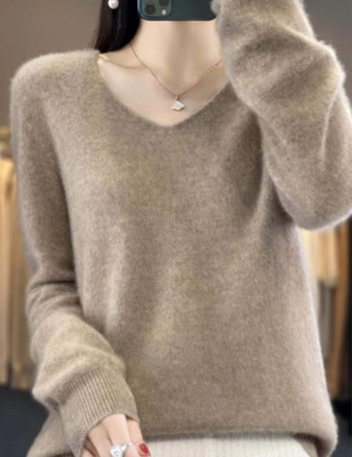 FindThy Women’s 100% Cashmere Pullover Sweater Long Sleeve V Neck Cashmere Wool Sweater Suit Knitted Jumpers