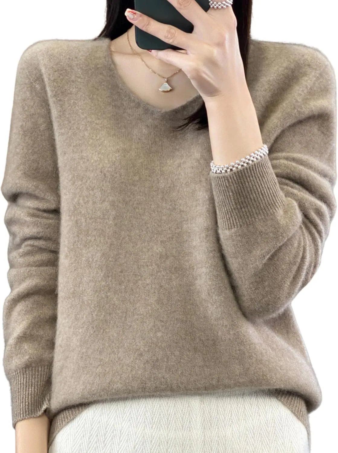 FindThy Women’s 100% Cashmere Pullover Sweater Long Sleeve V Neck Cashmere Wool Sweater Suit Knitted Jumpers