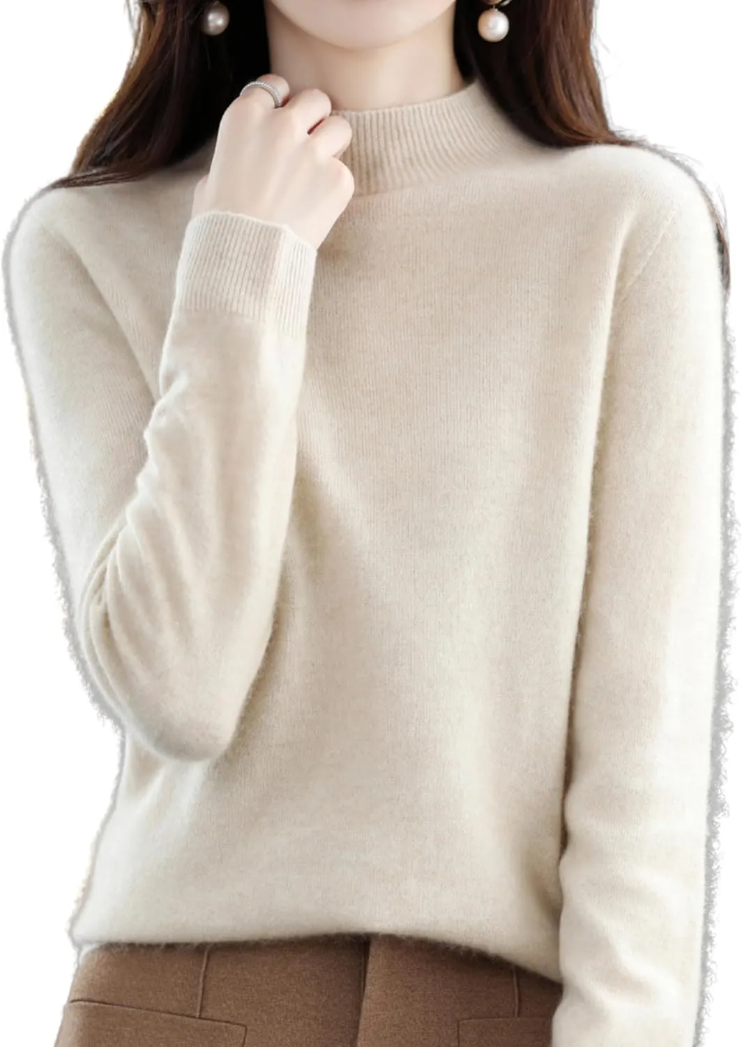 FindThy Women’s Cashmere Sweater Long Sleeve Crew Neck Cashmere Wool Pullover Sweater Suit Knitted Jumpers
