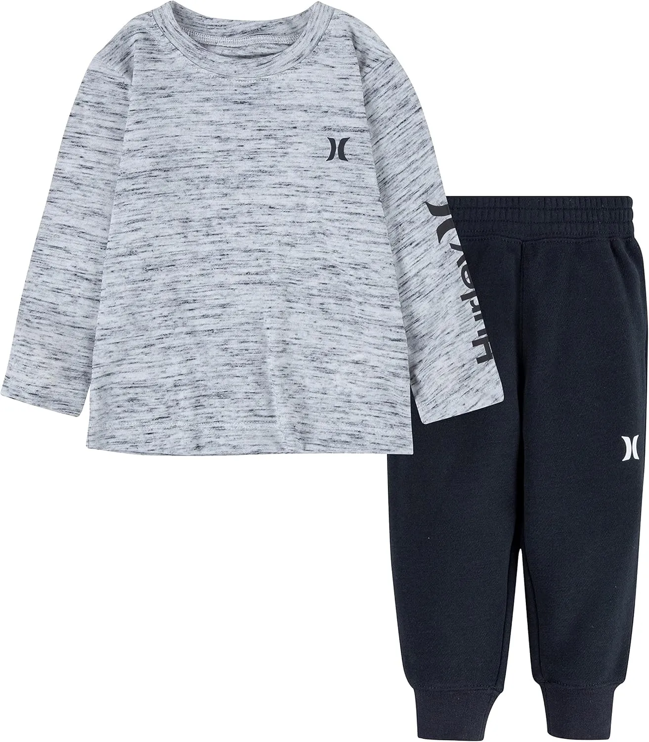 Hurley boys Long Sleeve Soft Basic Cloud Slub T-shirt and Shorts 2-piece Outfit Set2-Piece Outfit Set