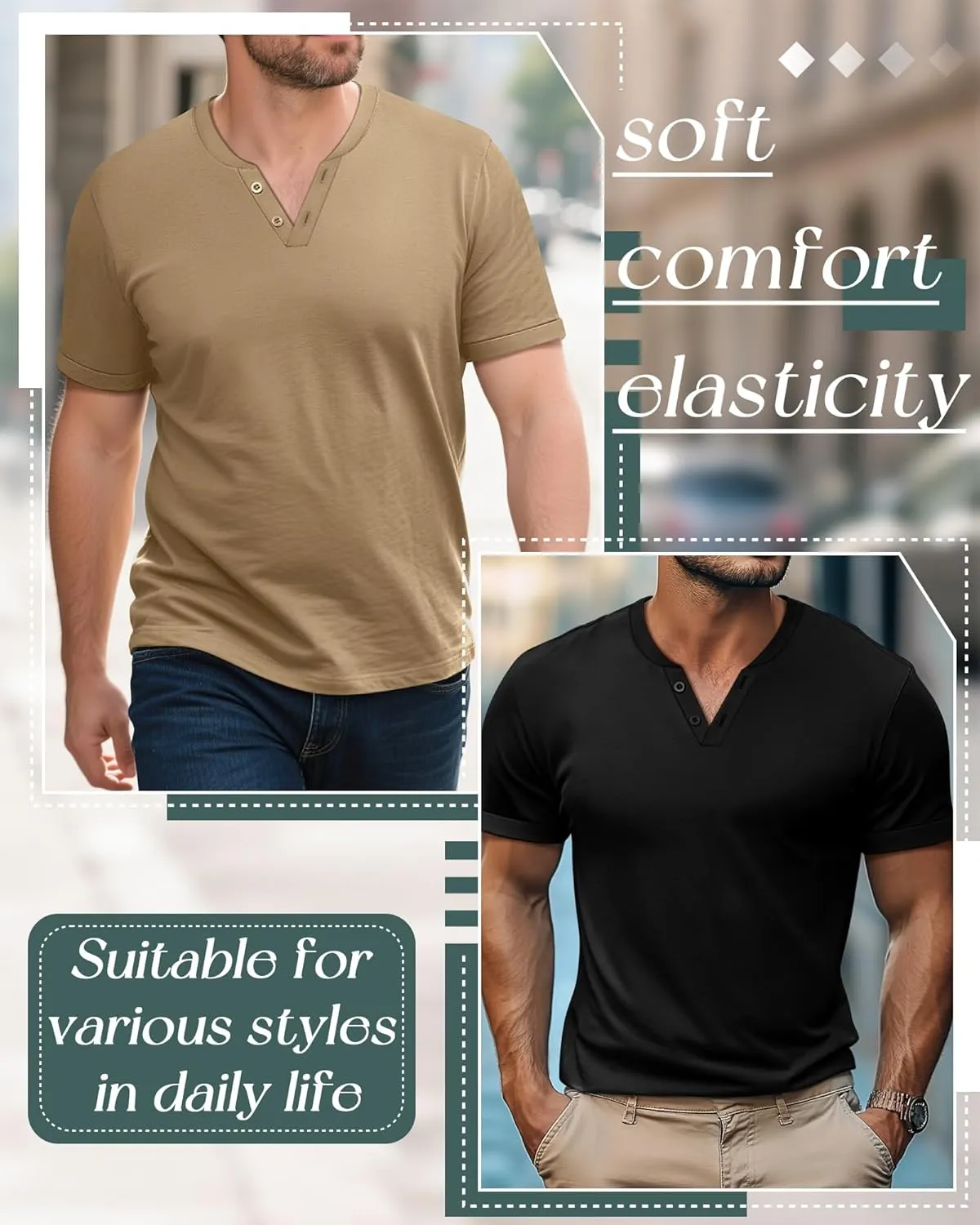 Huukeay 3 Pack Big and Tall Men's Short Sleeve Henley T Shirts Cotton Summer Casual Basic Tee Button Lightweight Stretch Top