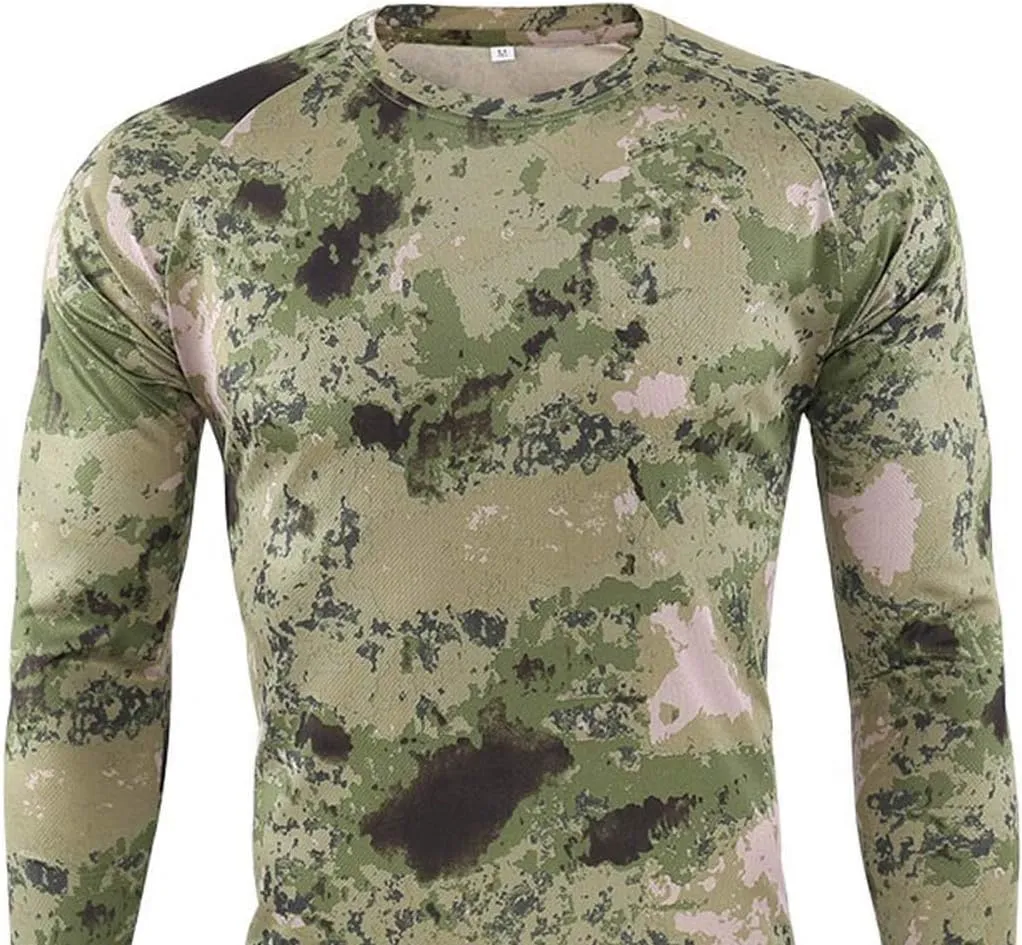 Long Sleeve Camo T-Shirt for Men Military Camouflage Athletic Compression Shirt Workout Gym Sports Quick Dry Hiking Shirts