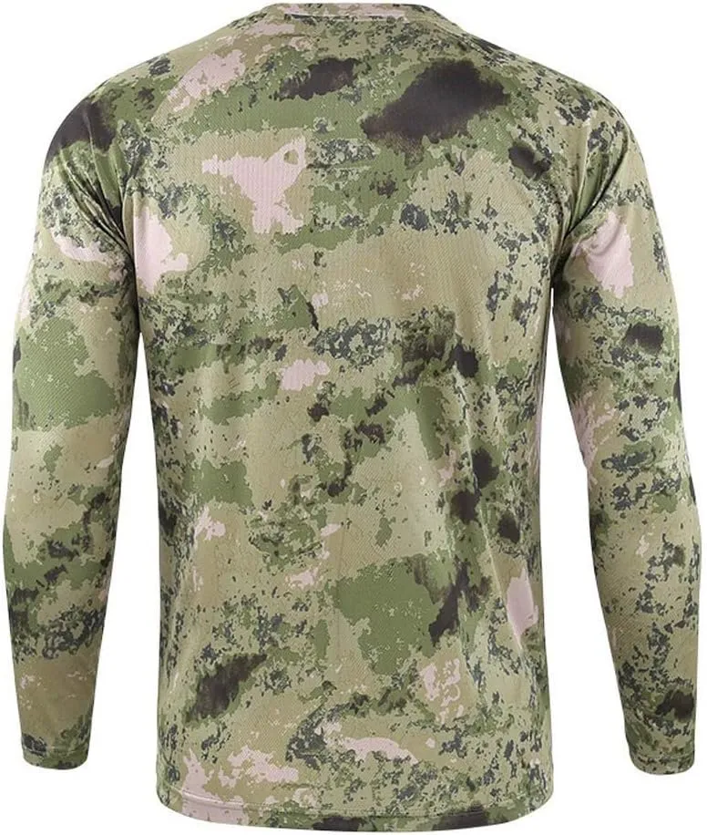 Long Sleeve Camo T-Shirt for Men Military Camouflage Athletic Compression Shirt Workout Gym Sports Quick Dry Hiking Shirts