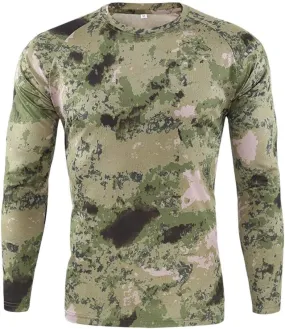 Long Sleeve Camo T-Shirt for Men Military Camouflage Athletic Compression Shirt Workout Gym Sports Quick Dry Hiking Shirts