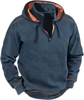 Men Tactical Hooded Sweatshirt Quarter Zip Cargo Pullover Hoodies Workout Gym Sports Running Outdoor Winter Clothes D-blue