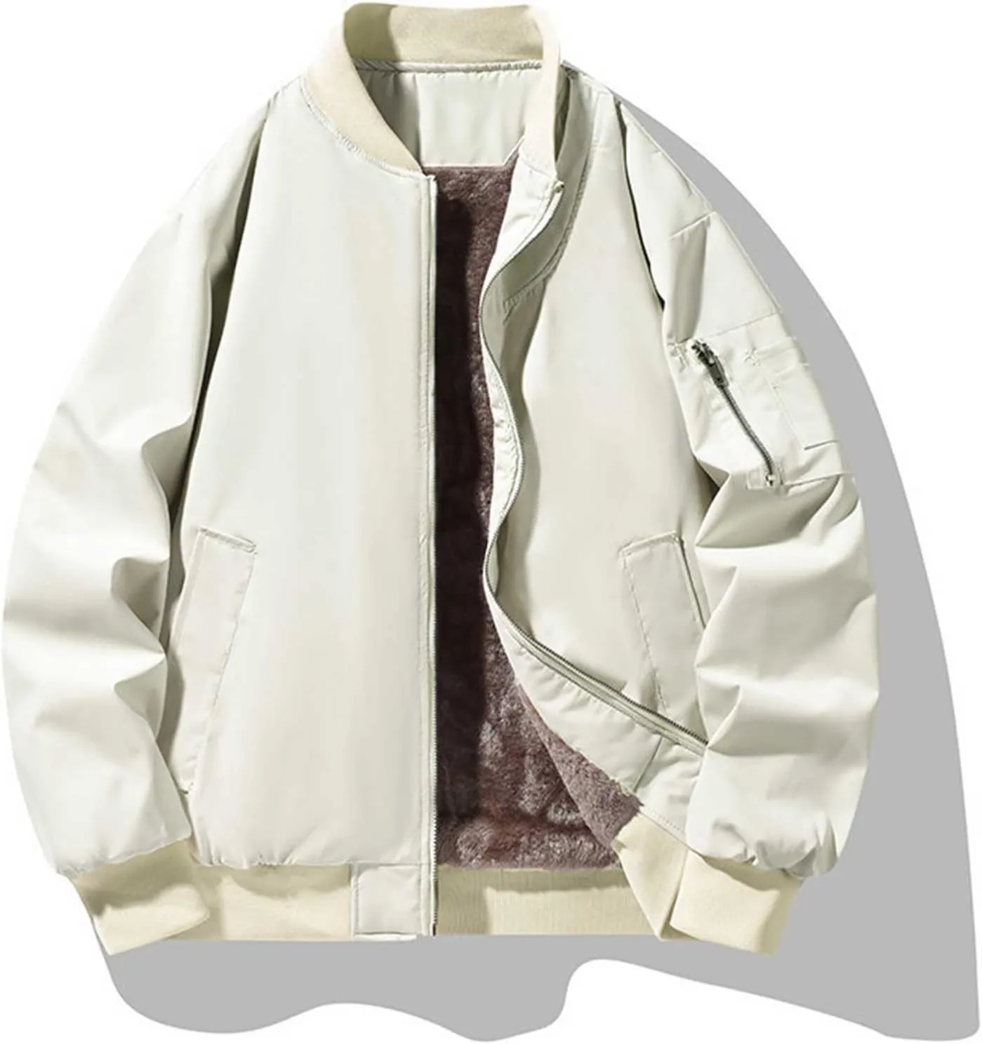 Mens Bomber Jacket Sherpa Fleece Lined Winter Warm Windbreaker Cozy Full Zip Up Padded Golf Jackets with Pockets
