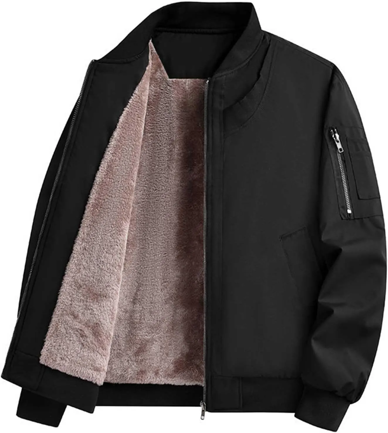 Mens Bomber Jacket Sherpa Fleece Lined Winter Warm Windbreaker Cozy Full Zip Up Padded Golf Jackets with Pockets