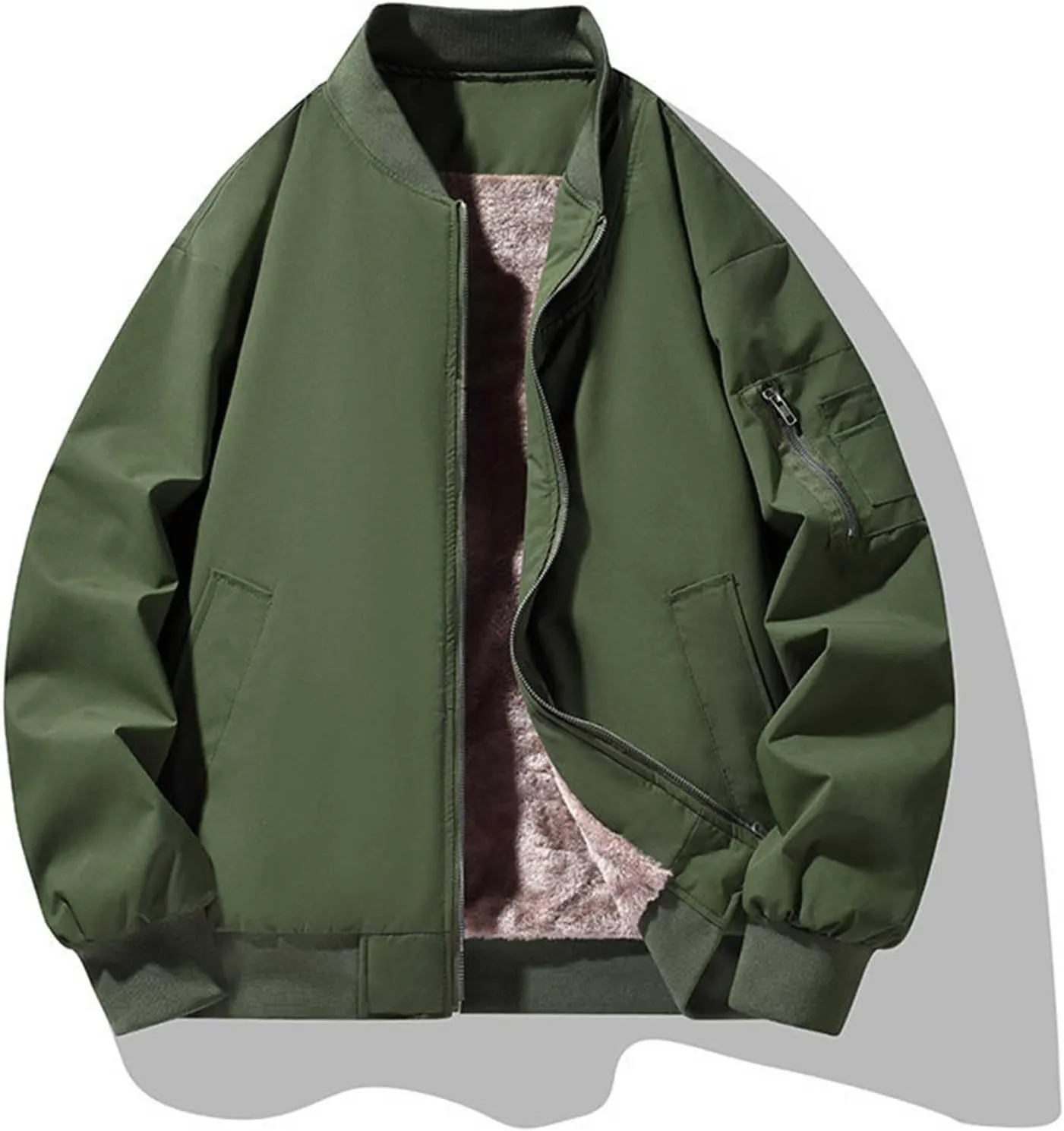 Mens Bomber Jacket Sherpa Fleece Lined Winter Warm Windbreaker Cozy Full Zip Up Padded Golf Jackets with Pockets