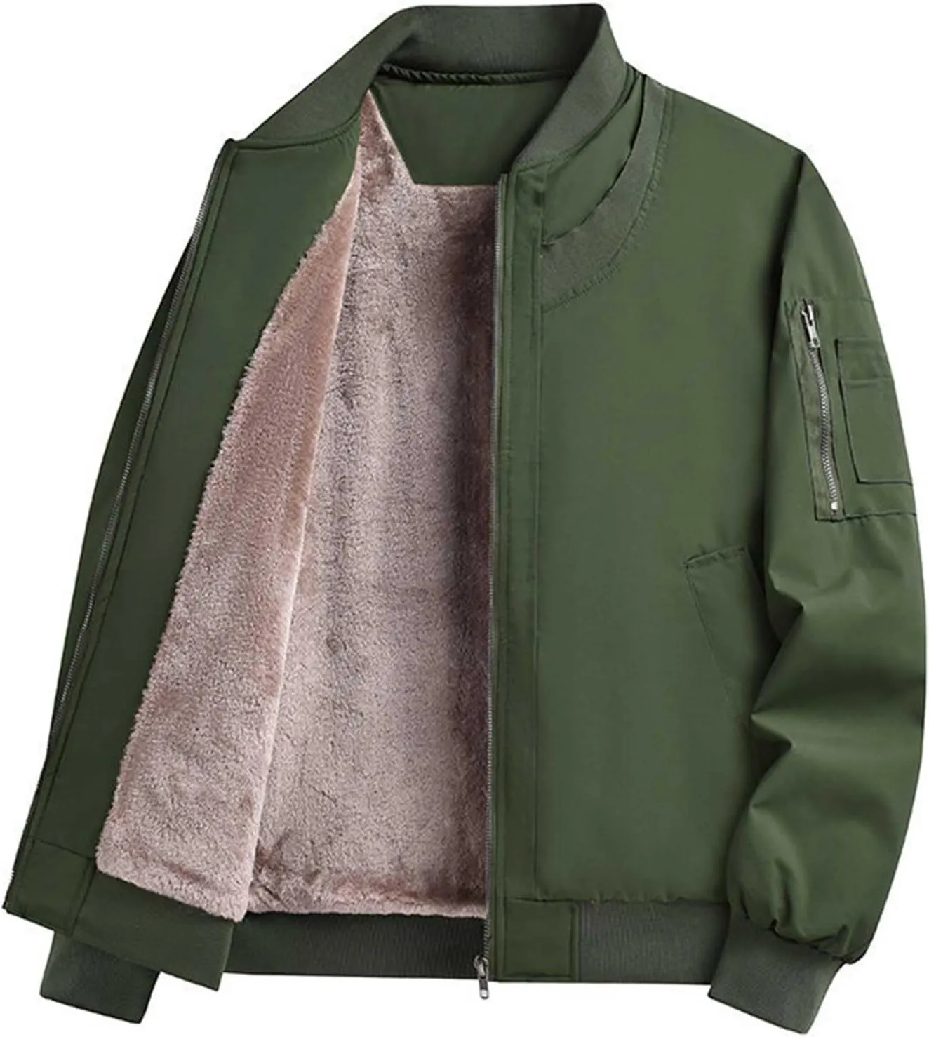 Mens Bomber Jacket Sherpa Fleece Lined Winter Warm Windbreaker Cozy Full Zip Up Padded Golf Jackets with Pockets
