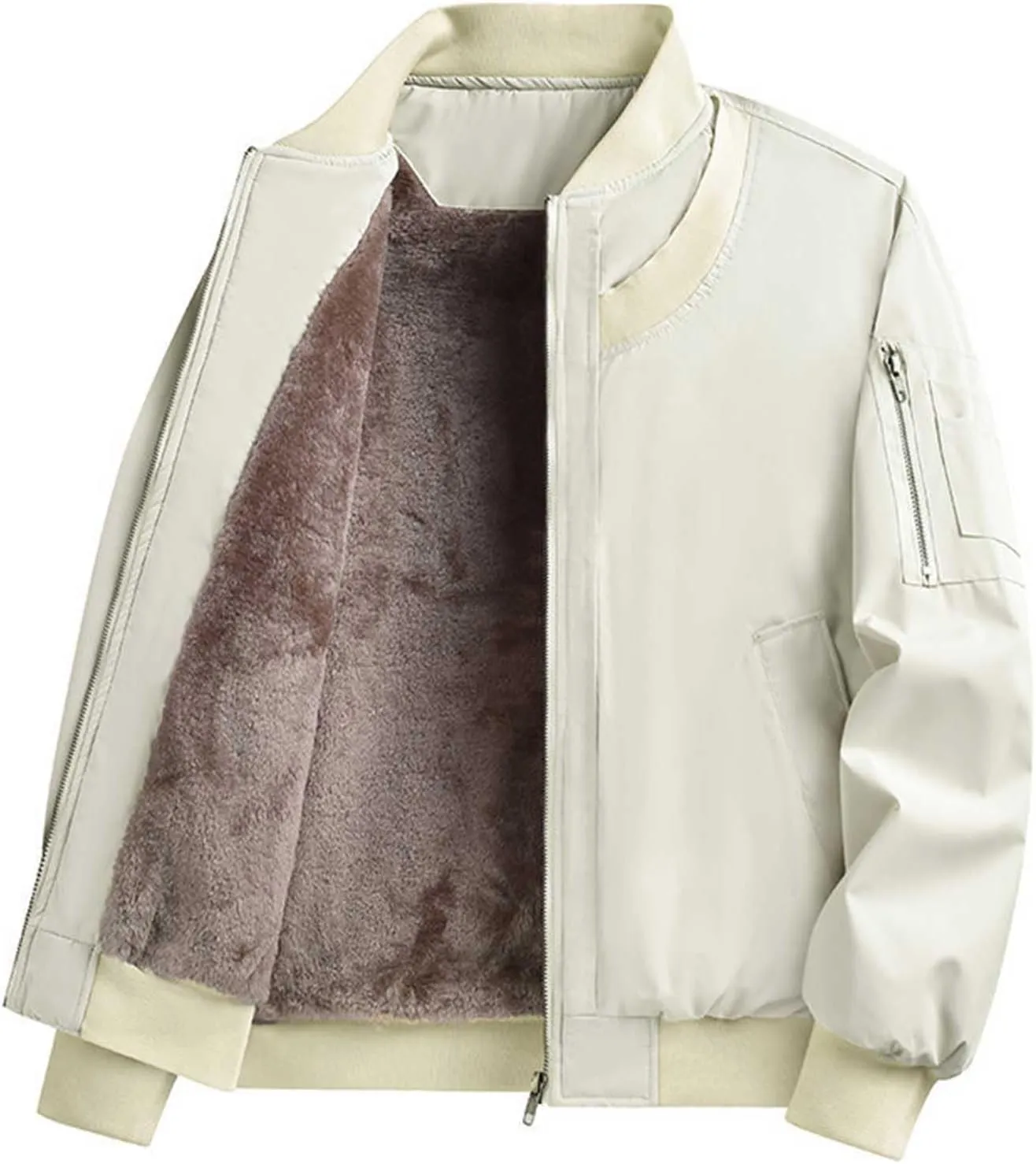 Mens Bomber Jacket Sherpa Fleece Lined Winter Warm Windbreaker Cozy Full Zip Up Padded Golf Jackets with Pockets