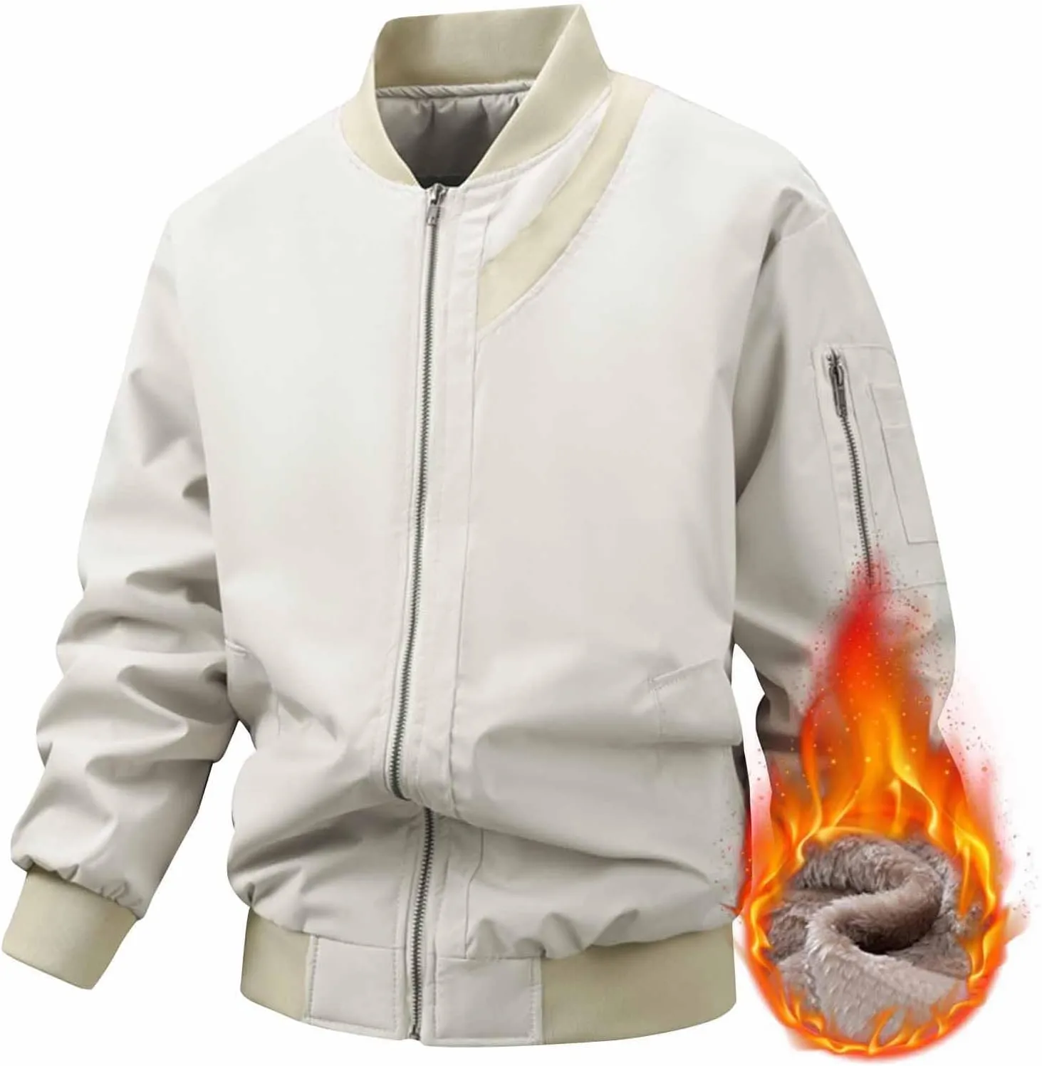 Mens Bomber Jacket Sherpa Fleece Lined Winter Warm Windbreaker Cozy Full Zip Up Padded Golf Jackets with Pockets