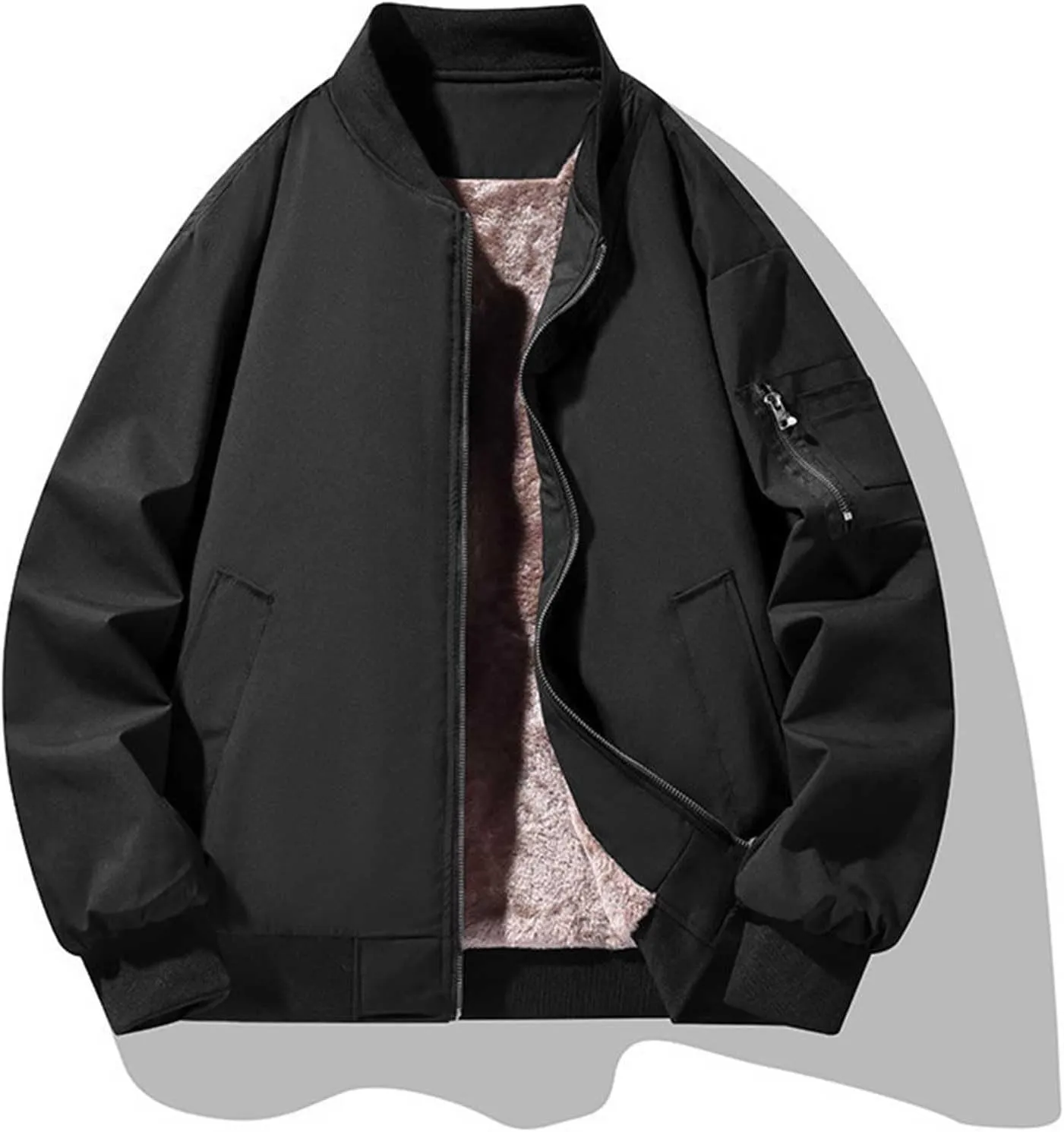 Mens Bomber Jacket Sherpa Fleece Lined Winter Warm Windbreaker Cozy Full Zip Up Padded Golf Jackets with Pockets