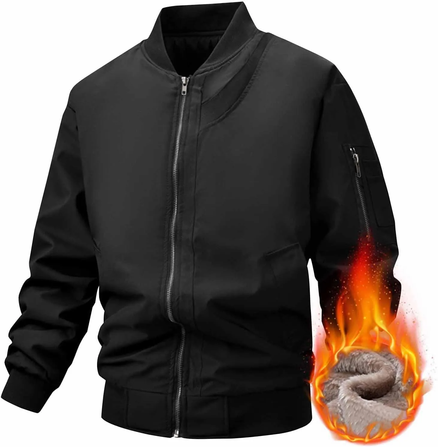 Mens Bomber Jacket Sherpa Fleece Lined Winter Warm Windbreaker Cozy Full Zip Up Padded Golf Jackets with Pockets
