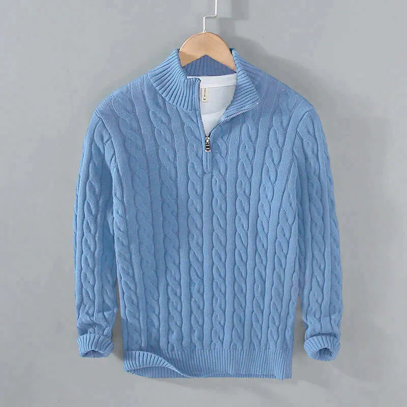 Men's Cable Knit Henley Sweater with Half-Zip
