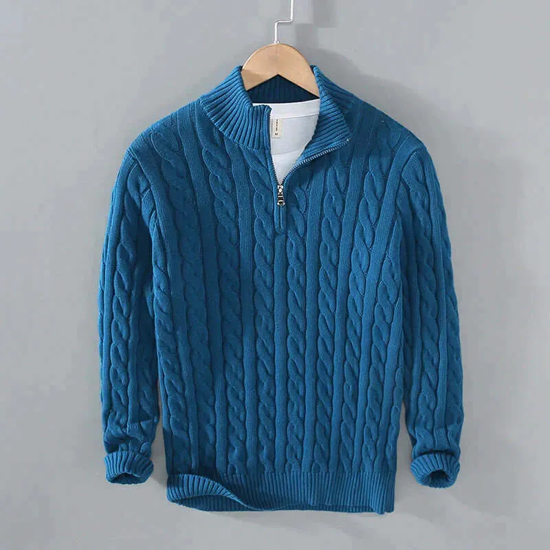 Men's Cable Knit Henley Sweater with Half-Zip