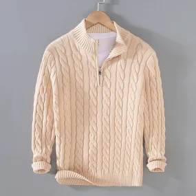 Men's Cable Knit Henley Sweater with Half-Zip