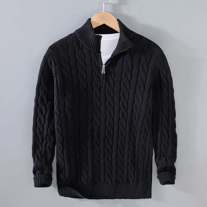 Men's Cable Knit Henley Sweater with Half-Zip