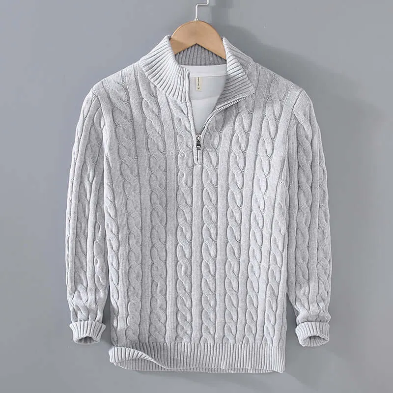 Men's Cable Knit Henley Sweater with Half-Zip